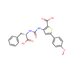 COc1ccc(-c2cc(NC(=O)N[C@@H](Cc3ccccc3)C(=O)O)c(C(=O)O)s2)cc1 ZINC000103291426