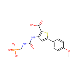 COc1ccc(-c2cc(NC(=O)NCP(=O)(O)O)c(C(=O)O)s2)cc1 ZINC000299865492