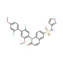 COc1ccc(-c2cc(OC)c(-n3c(=O)ccc4cc(S(=O)(=O)Nc5ccon5)ccc43)cc2F)c(F)c1 ZINC001772571226