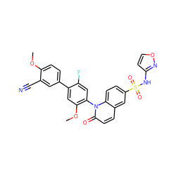 COc1ccc(-c2cc(OC)c(-n3c(=O)ccc4cc(S(=O)(=O)Nc5ccon5)ccc43)cc2F)cc1C#N ZINC001772581899