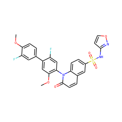 COc1ccc(-c2cc(OC)c(-n3c(=O)ccc4cc(S(=O)(=O)Nc5ccon5)ccc43)cc2F)cc1F ZINC001772585173