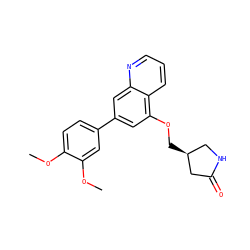 COc1ccc(-c2cc(OC[C@H]3CNC(=O)C3)c3cccnc3c2)cc1OC ZINC000147808112