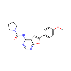 COc1ccc(-c2cc3c(NC(=O)N4CCCC4)ncnc3o2)cc1 ZINC000014946137
