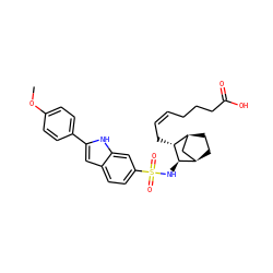 COc1ccc(-c2cc3ccc(S(=O)(=O)N[C@@H]4[C@@H]5CC[C@@H](C5)[C@H]4C/C=C\CCCC(=O)O)cc3[nH]2)cc1 ZINC000026475763