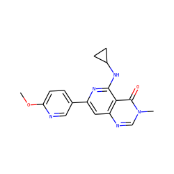 COc1ccc(-c2cc3ncn(C)c(=O)c3c(NC3CC3)n2)cn1 ZINC000115625582