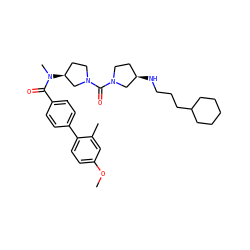 COc1ccc(-c2ccc(C(=O)N(C)[C@H]3CCN(C(=O)N4CC[C@@H](NCCCC5CCCCC5)C4)C3)cc2)c(C)c1 ZINC000036351687