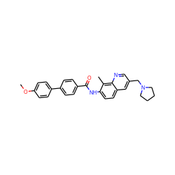 COc1ccc(-c2ccc(C(=O)Nc3ccc4cc(CN5CCCC5)cnc4c3C)cc2)cc1 ZINC000084671000