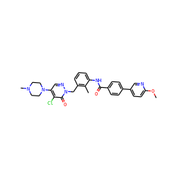 COc1ccc(-c2ccc(C(=O)Nc3cccc(Cn4ncc(N5CCN(C)CC5)c(Cl)c4=O)c3C)cc2)cn1 ZINC000044430432