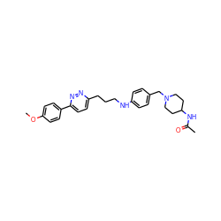 COc1ccc(-c2ccc(CCCNc3ccc(CN4CCC(NC(C)=O)CC4)cc3)nn2)cc1 ZINC000473109477