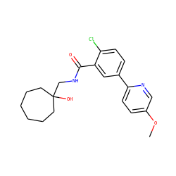 COc1ccc(-c2ccc(Cl)c(C(=O)NCC3(O)CCCCCC3)c2)nc1 ZINC000049113005