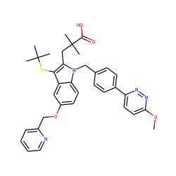 COc1ccc(-c2ccc(Cn3c(CC(C)(C)C(=O)O)c(SC(C)(C)C)c4cc(OCc5ccccn5)ccc43)cc2)nn1 ZINC000042922120