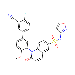 COc1ccc(-c2ccc(F)c(C#N)c2)cc1-n1c(=O)ccc2cc(S(=O)(=O)Nc3ccon3)ccc21 ZINC001772583165