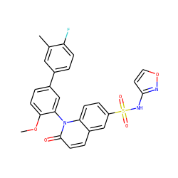 COc1ccc(-c2ccc(F)c(C)c2)cc1-n1c(=O)ccc2cc(S(=O)(=O)Nc3ccon3)ccc21 ZINC001772625862
