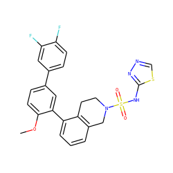 COc1ccc(-c2ccc(F)c(F)c2)cc1-c1cccc2c1CCN(S(=O)(=O)Nc1nncs1)C2 ZINC000147595199