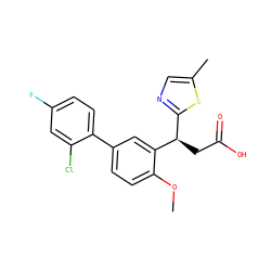 COc1ccc(-c2ccc(F)cc2Cl)cc1[C@H](CC(=O)O)c1ncc(C)s1 ZINC001772593891