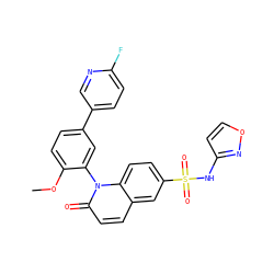COc1ccc(-c2ccc(F)nc2)cc1-n1c(=O)ccc2cc(S(=O)(=O)Nc3ccon3)ccc21 ZINC001772649446