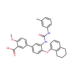 COc1ccc(-c2ccc(Oc3cccc4c3CCCC4)c(NC(=O)Nc3cccc(C)c3)c2)cc1C(=O)O ZINC001772602283