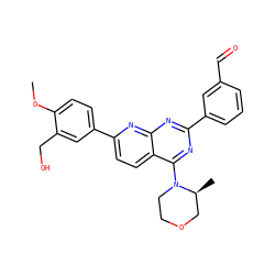 COc1ccc(-c2ccc3c(N4CCOC[C@@H]4C)nc(-c4cccc(C=O)c4)nc3n2)cc1CO ZINC000168696759