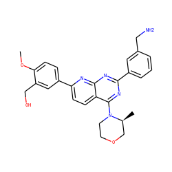 COc1ccc(-c2ccc3c(N4CCOC[C@@H]4C)nc(-c4cccc(CN)c4)nc3n2)cc1CO ZINC000139647415
