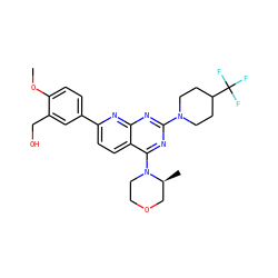 COc1ccc(-c2ccc3c(N4CCOC[C@@H]4C)nc(N4CCC(C(F)(F)F)CC4)nc3n2)cc1CO ZINC000139113838