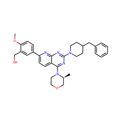 COc1ccc(-c2ccc3c(N4CCOC[C@@H]4C)nc(N4CCC(Cc5ccccc5)CC4)nc3n2)cc1CO ZINC000138630710