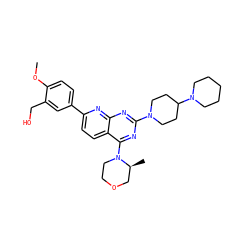 COc1ccc(-c2ccc3c(N4CCOC[C@@H]4C)nc(N4CCC(N5CCCCC5)CC4)nc3n2)cc1CO ZINC000139079173