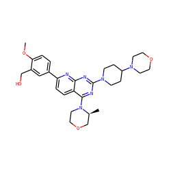 COc1ccc(-c2ccc3c(N4CCOC[C@@H]4C)nc(N4CCC(N5CCOCC5)CC4)nc3n2)cc1CO ZINC000139113324