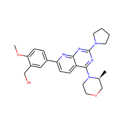 COc1ccc(-c2ccc3c(N4CCOC[C@@H]4C)nc(N4CCCC4)nc3n2)cc1CO ZINC000139009993