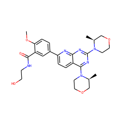COc1ccc(-c2ccc3c(N4CCOC[C@@H]4C)nc(N4CCOC[C@@H]4C)nc3n2)cc1C(=O)NCCO ZINC000145267264