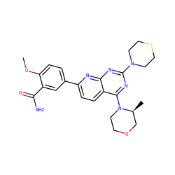 COc1ccc(-c2ccc3c(N4CCOC[C@@H]4C)nc(N4CCSCC4)nc3n2)cc1C(N)=O ZINC000113729719