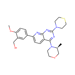 COc1ccc(-c2ccc3c(N4CCOC[C@@H]4C)nc(N4CCSCC4)nc3n2)cc1CO ZINC000138869777