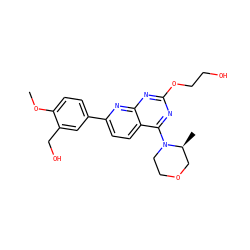 COc1ccc(-c2ccc3c(N4CCOC[C@@H]4C)nc(OCCO)nc3n2)cc1CO ZINC000169055174