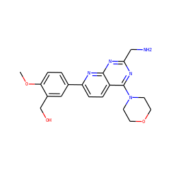 COc1ccc(-c2ccc3c(N4CCOCC4)nc(CN)nc3n2)cc1CO ZINC000205170969