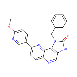 COc1ccc(-c2ccc3ncc4[nH]c(=O)n(Cc5ccccc5)c4c3n2)cn1 ZINC000118553671