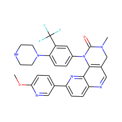 COc1ccc(-c2ccc3ncc4c(c3n2)N(c2ccc(N3CCNCC3)c(C(F)(F)F)c2)C(=O)N(C)C4)cn1 ZINC000203338300