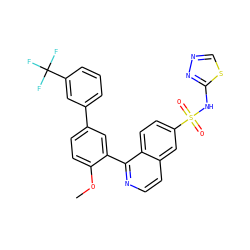 COc1ccc(-c2cccc(C(F)(F)F)c2)cc1-c1nccc2cc(S(=O)(=O)Nc3nncs3)ccc12 ZINC000225113463