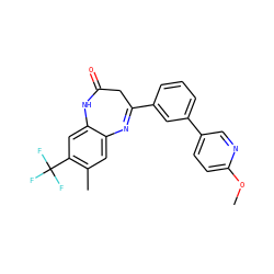 COc1ccc(-c2cccc(C3=Nc4cc(C)c(C(F)(F)F)cc4NC(=O)C3)c2)cn1 ZINC000101383278