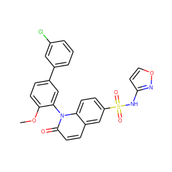 COc1ccc(-c2cccc(Cl)c2)cc1-n1c(=O)ccc2cc(S(=O)(=O)Nc3ccon3)ccc21 ZINC001772593322