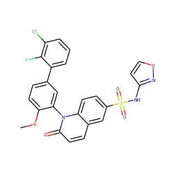 COc1ccc(-c2cccc(Cl)c2F)cc1-n1c(=O)ccc2cc(S(=O)(=O)Nc3ccon3)ccc21 ZINC001772583996