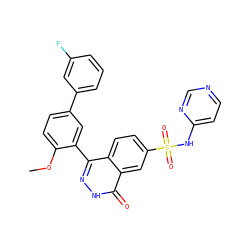 COc1ccc(-c2cccc(F)c2)cc1-c1n[nH]c(=O)c2cc(S(=O)(=O)Nc3ccncn3)ccc12 ZINC000225108646
