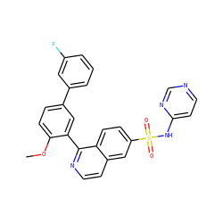 COc1ccc(-c2cccc(F)c2)cc1-c1nccc2cc(S(=O)(=O)Nc3ccncn3)ccc12 ZINC000225149546