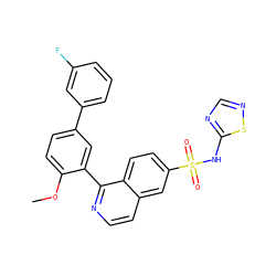 COc1ccc(-c2cccc(F)c2)cc1-c1nccc2cc(S(=O)(=O)Nc3ncns3)ccc12 ZINC000225124303