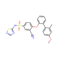 COc1ccc(-c2ccccc2Oc2ccc(S(=O)(=O)Nc3ncns3)cc2C#N)c(C)c1 ZINC000095583424