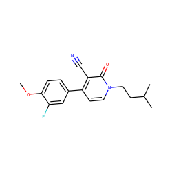 COc1ccc(-c2ccn(CCC(C)C)c(=O)c2C#N)cc1F ZINC000084758229