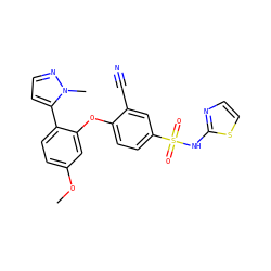 COc1ccc(-c2ccnn2C)c(Oc2ccc(S(=O)(=O)Nc3nccs3)cc2C#N)c1 ZINC000095584648