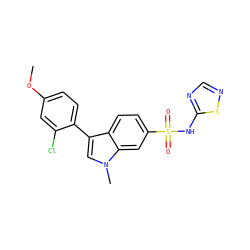 COc1ccc(-c2cn(C)c3cc(S(=O)(=O)Nc4ncns4)ccc23)c(Cl)c1 ZINC000205424318