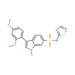 COc1ccc(-c2cn(C)c3cc(S(=O)(=O)Nc4ncns4)ccc23)c(OC)c1 ZINC000205426121