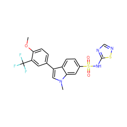COc1ccc(-c2cn(C)c3cc(S(=O)(=O)Nc4ncns4)ccc23)cc1C(F)(F)F ZINC000205418880