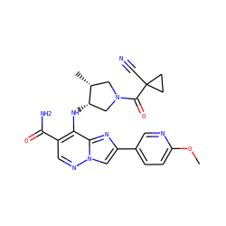 COc1ccc(-c2cn3ncc(C(N)=O)c(N[C@H]4CN(C(=O)C5(C#N)CC5)C[C@H]4C)c3n2)cn1 ZINC001772634061