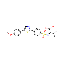 COc1ccc(-c2cnc(-c3ccc(S(=O)(=O)N[C@@H](C(=O)O)C(C)C)cc3)s2)cc1 ZINC000003973680